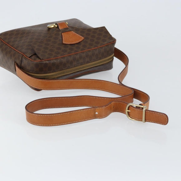 CELINE Macadam Canvas Shoulder Bag PVC Leather Brown Gold Auth mr1695