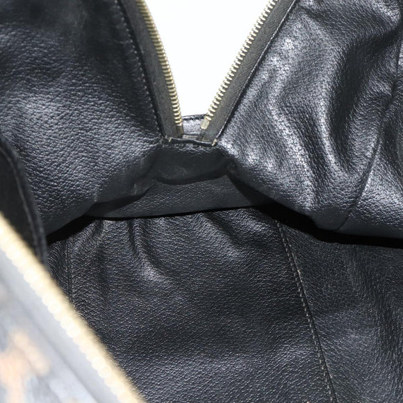 CELINE Macadam Canvas Boston Bag PVC Black Gold Auth mr1697
