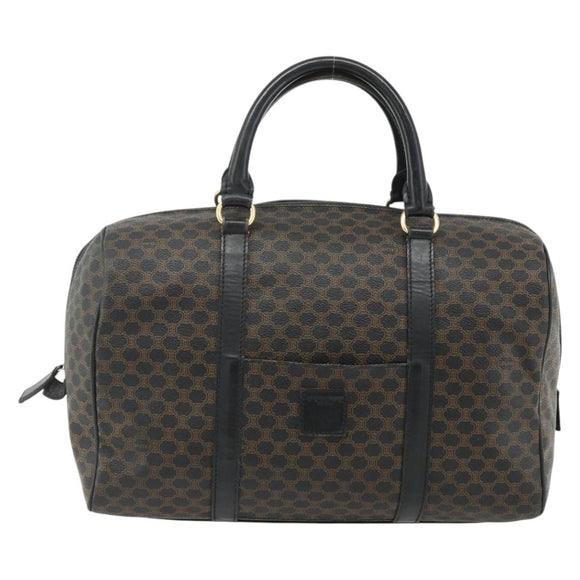 CELINE Macadam Canvas Boston Bag PVC Black Gold Auth mr1697