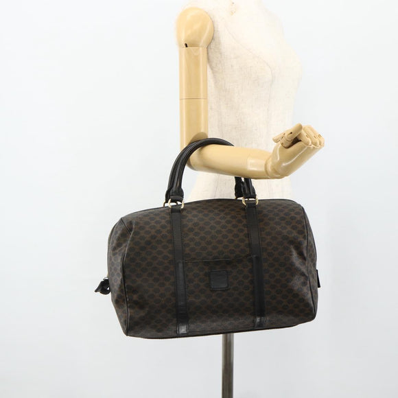 CELINE Macadam Canvas Boston Bag PVC Black Gold Auth mr1697