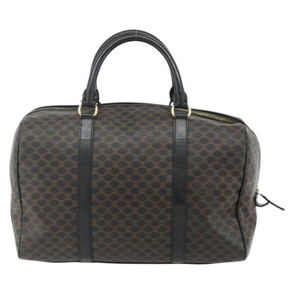 CELINE Macadam Canvas Boston Bag PVC Black Gold Auth mr1697
