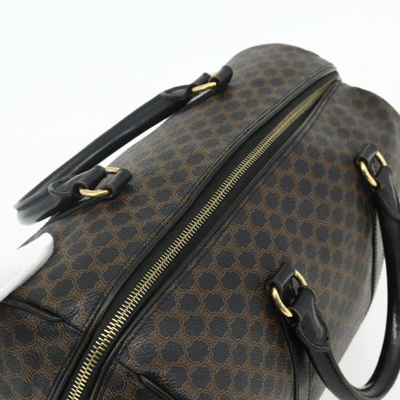 CELINE Macadam Canvas Boston Bag PVC Black Gold Auth mr1697