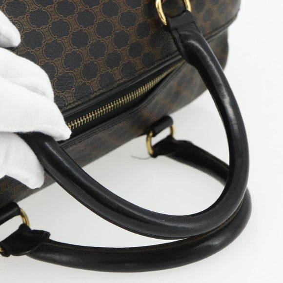 CELINE Macadam Canvas Boston Bag PVC Black Gold Auth mr1697