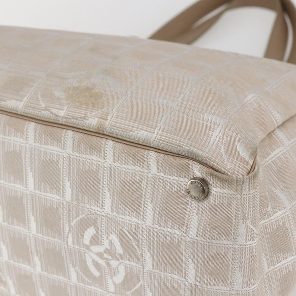 CHANEL New Travel line Hand Bag Nylon Beige Silver CC Auth mr1703