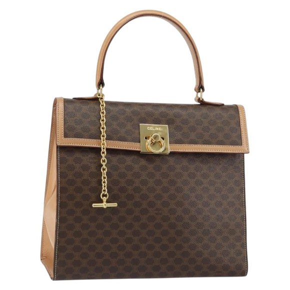 CELINE Macadam Canvas Hand Bag PVC Leather Brown Gold Auth mr1708A