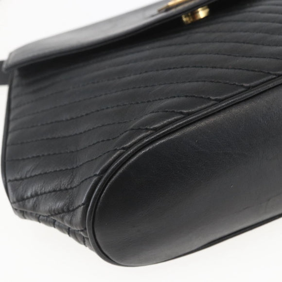 CELINE Shoulder Bag Leather Black Gold Auth mr1709