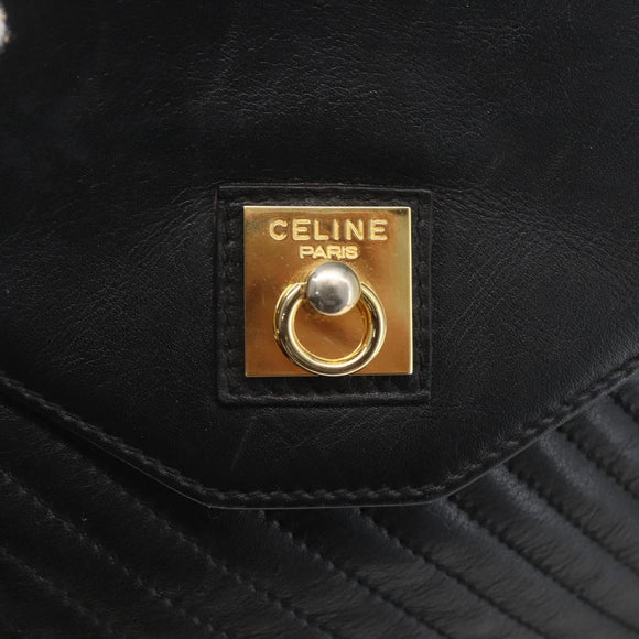 CELINE Shoulder Bag Leather Black Gold Auth mr1709