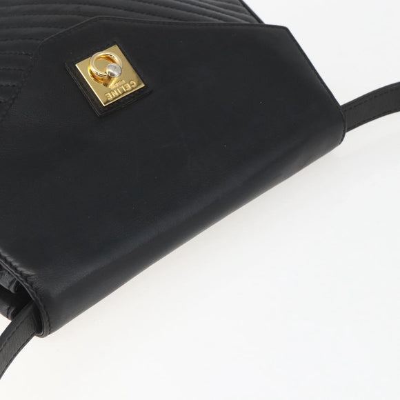 CELINE Shoulder Bag Leather Black Gold Auth mr1709