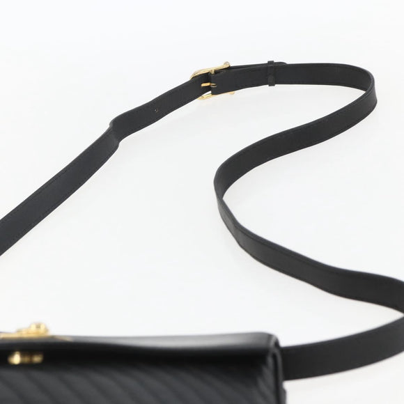 CELINE Shoulder Bag Leather Black Gold Auth mr1709