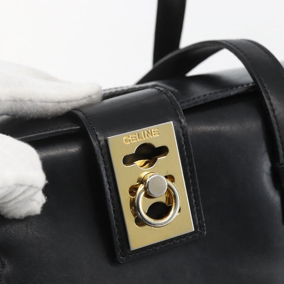 CELINE Hand Bag Leather Black Gold Auth mr1710