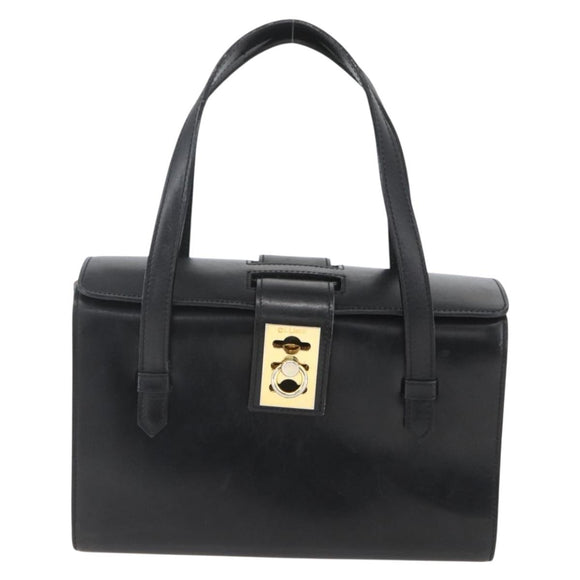 CELINE Hand Bag Leather Black Gold Auth mr1710