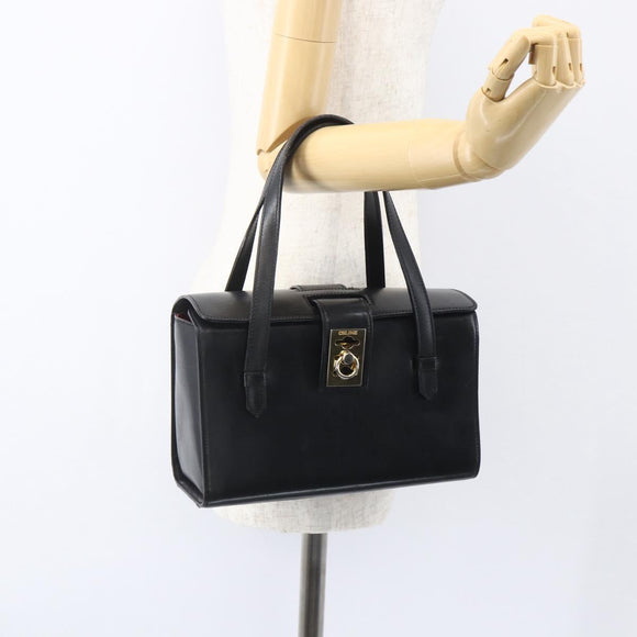 CELINE Hand Bag Leather Black Gold Auth mr1710