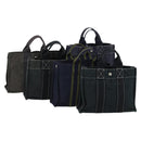 HERMES Her Line Fourre Tout Hand Bag Canvas 5 Set Black Navy gray Auth mr1716-1