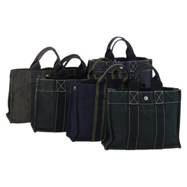 HERMES Her Line Fourre Tout Hand Bag Canvas 5 Set Black Navy gray Auth mr1716