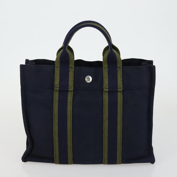 HERMES Her Line Fourre Tout Hand Bag Canvas 5 Set Black Navy gray Auth mr1716