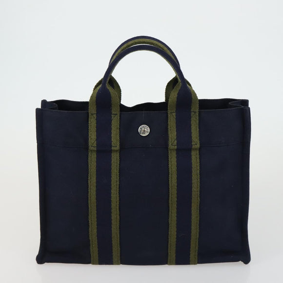 HERMES Her Line Fourre Tout Hand Bag Canvas 5 Set Black Navy gray Auth mr1716
