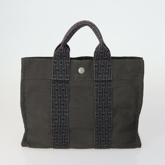 HERMES Her Line Fourre Tout Hand Bag Canvas 5 Set Black Navy gray Auth mr1716