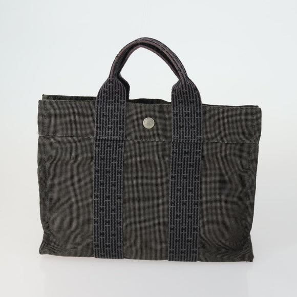 HERMES Her Line Fourre Tout Hand Bag Canvas 5 Set Black Navy gray Auth mr1716