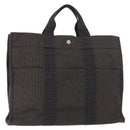 HERMES Her Line MM Hand Bag Canvas Gray Silver Auth mr1717-1