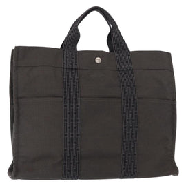 HERMES Her Line MM Hand Bag Canvas Gray Silver Auth mr1717