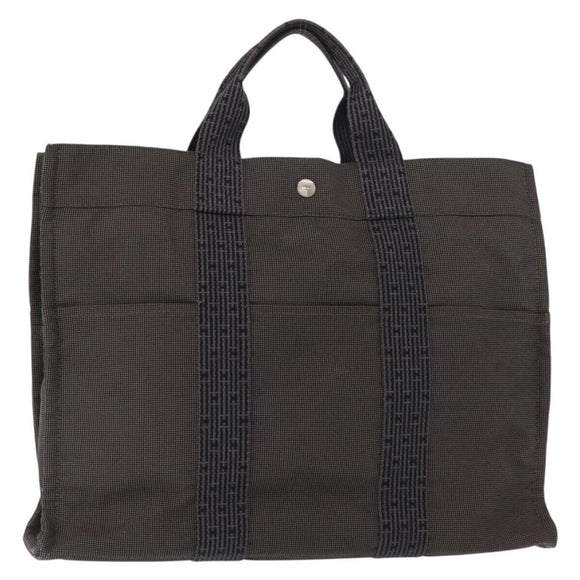 HERMES Her Line MM Hand Bag Canvas Gray Silver Auth mr1717