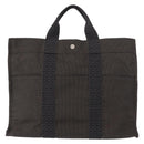 HERMES Her Line MM Hand Bag Canvas Gray Silver Auth mr1717-2