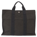 HERMES Her Line MM Hand Bag Canvas Gray Silver Auth mr1717-3