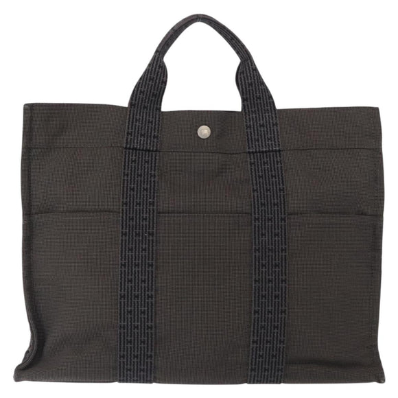 HERMES Her Line MM Hand Bag Canvas Gray Silver Auth mr1717