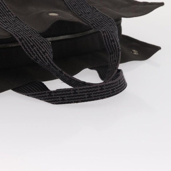 HERMES Her Line MM Hand Bag Canvas Gray Silver Auth mr1717