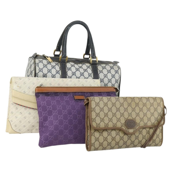 GUCCI GG Supreme Web Sherry Line Bag PVC Nylon 4 Set Beige Navy Auth mr1719