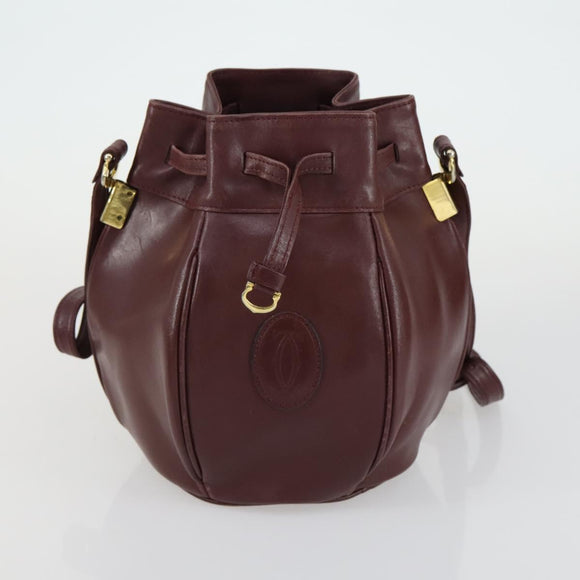 CARTIER Must Line Shoulder Bag Leather 5 Set Bordeaux Gold Auth mr1720