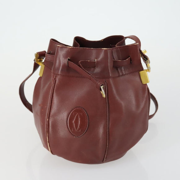 CARTIER Must Line Shoulder Bag Leather 5 Set Bordeaux Gold Auth mr1720