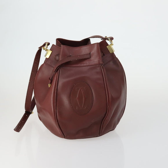 CARTIER Must Line Shoulder Bag Leather 5 Set Bordeaux Gold Auth mr1720