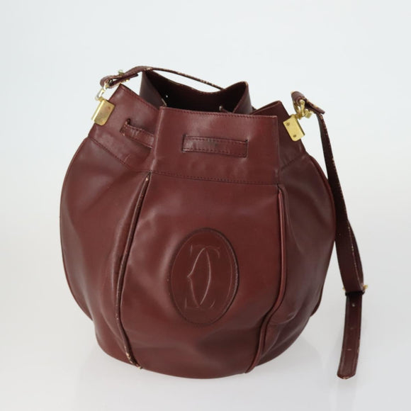 CARTIER Must Line Shoulder Bag Leather 5 Set Bordeaux Gold Auth mr1720