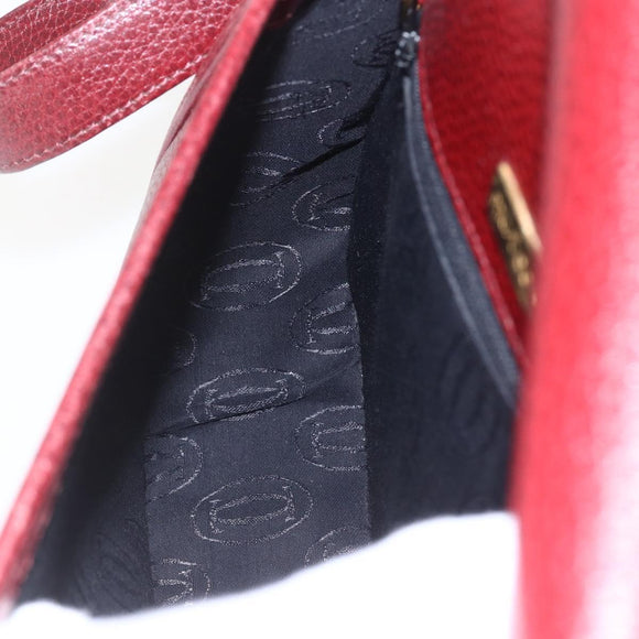 CARTIER Must Line Shoulder Bag Leather Bordeaux Gold Auth mr1721