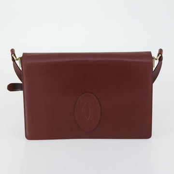 CARTIER Must Line Shoulder Bag Leather 2 Set Bordeaux Gold Auth mr1722 - 0