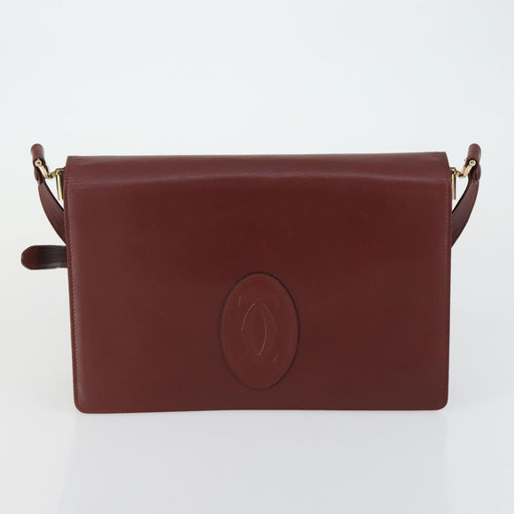 CARTIER Must Line Shoulder Bag Leather 2 Set Bordeaux Gold Auth mr1722
