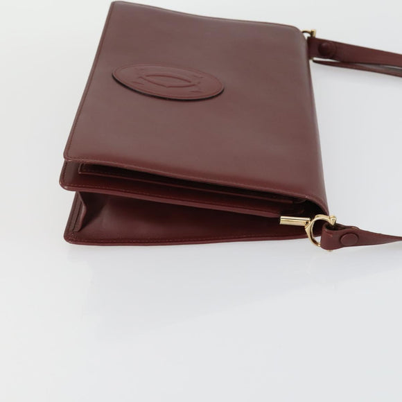 CARTIER Must Line Shoulder Bag Leather 2 Set Bordeaux Gold Auth mr1722