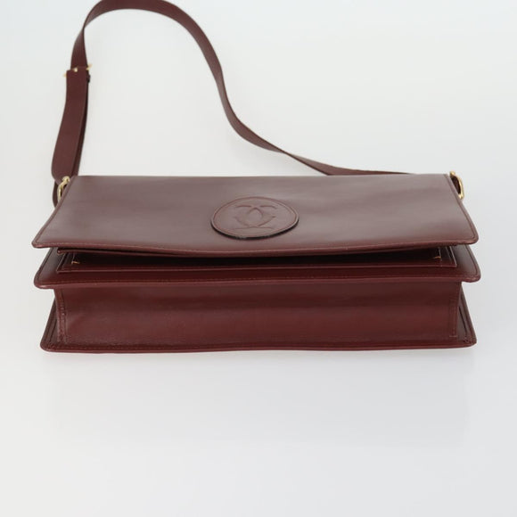 CARTIER Must Line Shoulder Bag Leather 2 Set Bordeaux Gold Auth mr1722