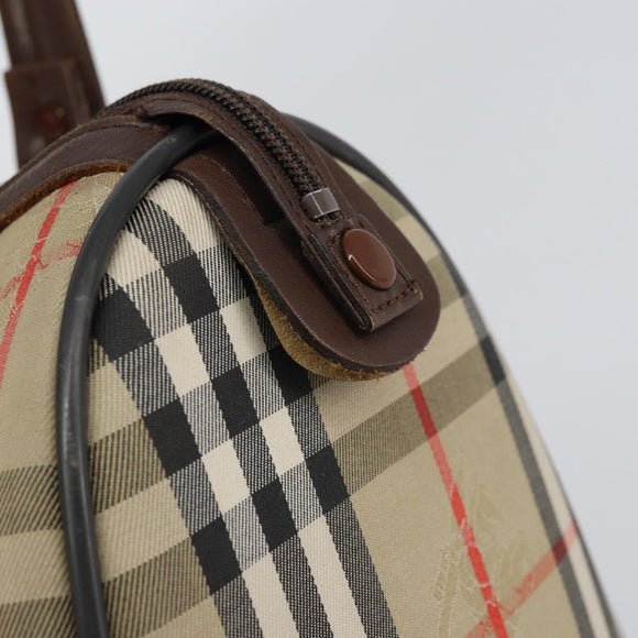 Burberrys Nova Check Hand Bag Canvas Leather Beige Gold Auth mr1731