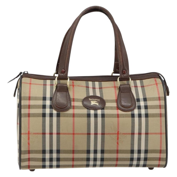 Burberrys Nova Check Hand Bag Canvas Leather Beige Gold Auth mr1731