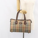 Burberrys Nova Check Hand Bag Canvas Leather Beige Gold Auth mr1731-21