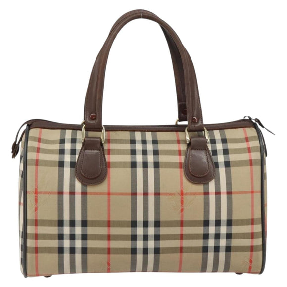 Burberrys Nova Check Hand Bag Canvas Leather Beige Gold Auth mr1731