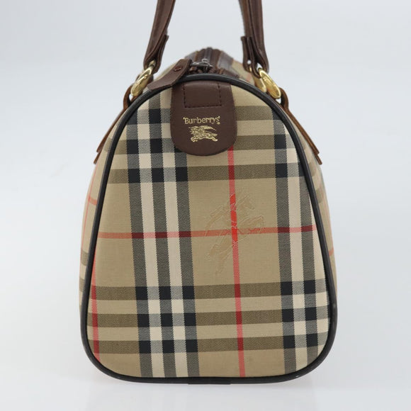 Burberrys Nova Check Hand Bag Canvas Leather Beige Gold Auth mr1731