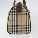 Burberrys Nova Check Hand Bag Canvas Leather Beige Gold Auth mr1731-4