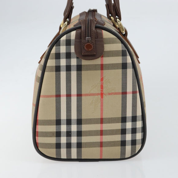 Burberrys Nova Check Hand Bag Canvas Leather Beige Gold Auth mr1731