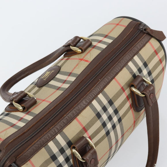 Burberrys Nova Check Hand Bag Canvas Leather Beige Gold Auth mr1731