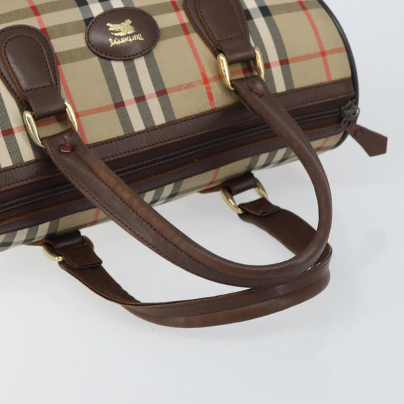 Burberrys Nova Check Hand Bag Canvas Leather Beige Gold Auth mr1731