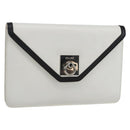 CELINE Clutch Bag Leather White Gold Auth mr1733-1
