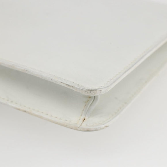 CELINE Clutch Bag Leather White Gold Auth mr1733